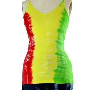 Womens Tank Top Size Medium Red Yellow Green Handmade Tie Dye Summer Rasta New